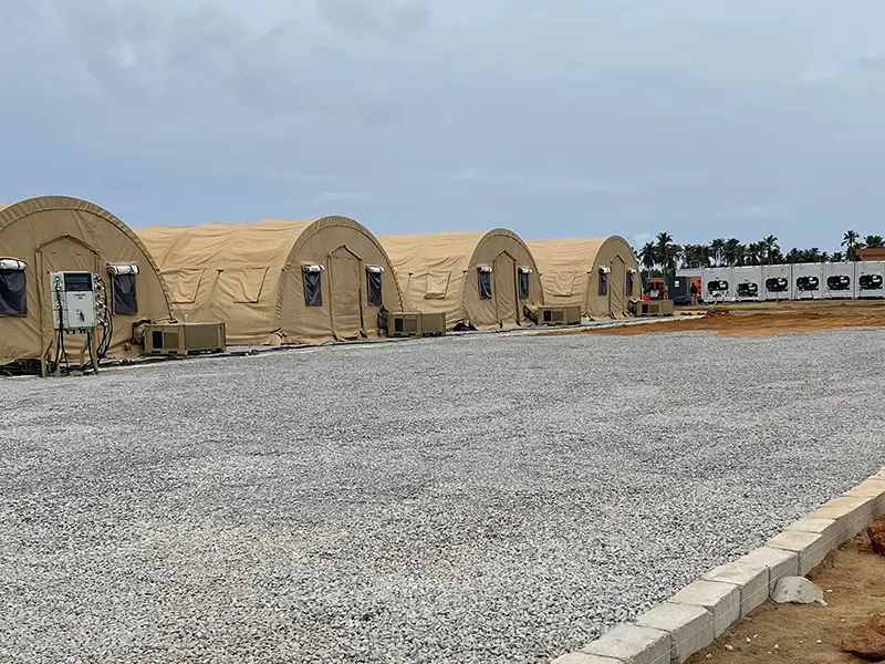Row of rounded army tents